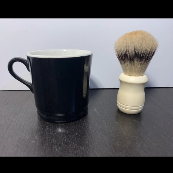 Hall China Black Glossy Ceramic Shaving Mug with Shaving Brush - Picture 1 of 10